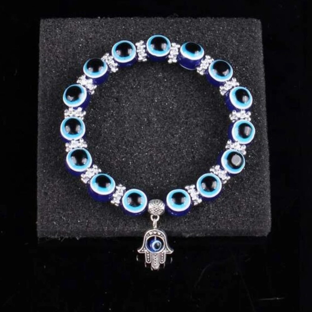 Hamsa Hand Charm Evil Eye Beaded Bracelet